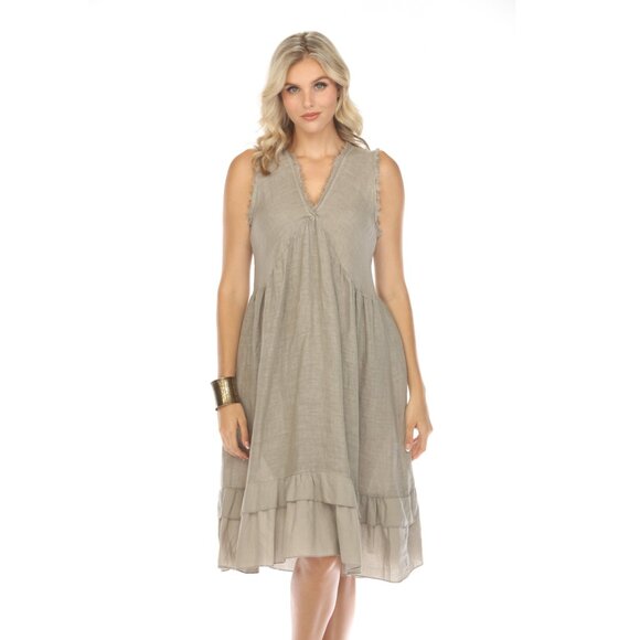 Taupe Frayed Style Ruffle Hem Dress - Picture 7 of 10